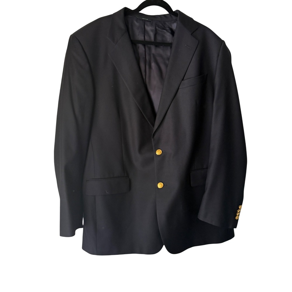 Brooks‎ Brothers Country Club Vintage Navy Blue Wool Blazer Jacket Mens 46 LG